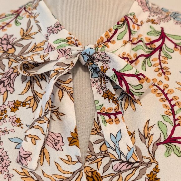 Maje Womens Sz 2 (M) Lixie Floral Botanical Button Ruffle Necktie L/S Blouse Top - Picture 7 of 12